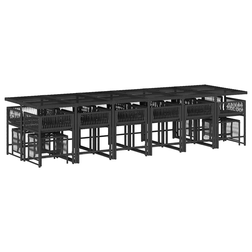 17-delige Tuinset met kussens poly rattan zwart – afbeelding 3