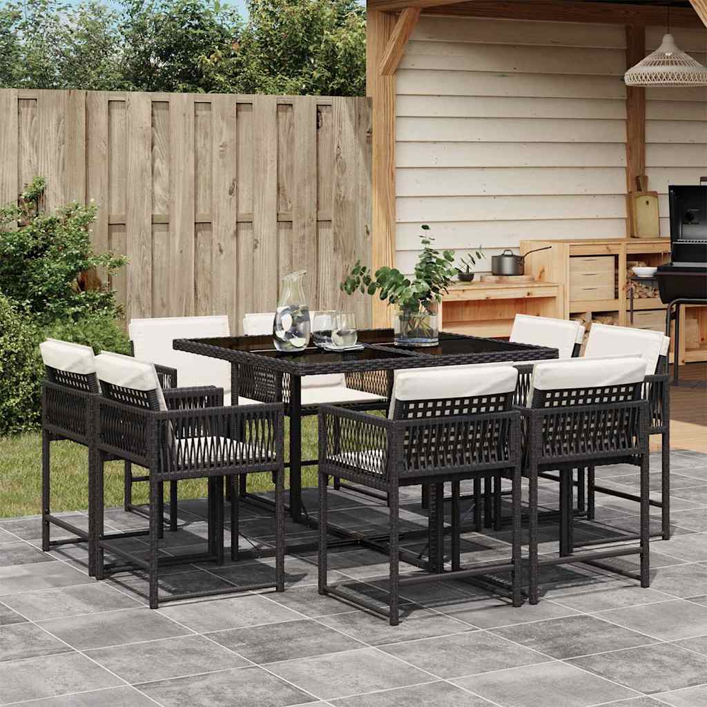 9-delige Tuinset poly rattan zwart – afbeelding 1