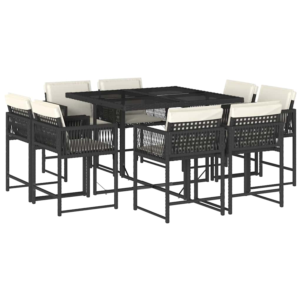 9-delige Tuinset poly rattan zwart – afbeelding 2