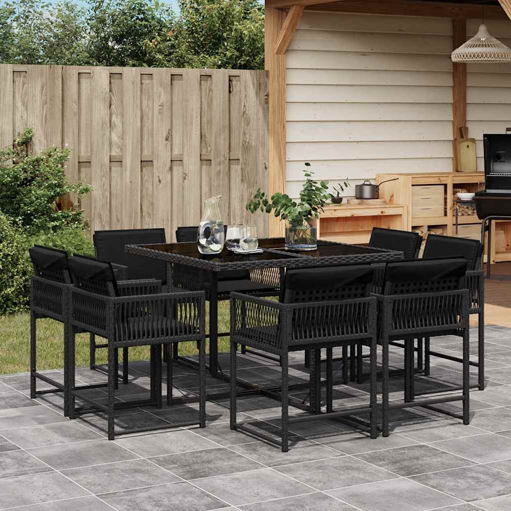 9-delige Tuinset poly rattan zwart – afbeelding 1