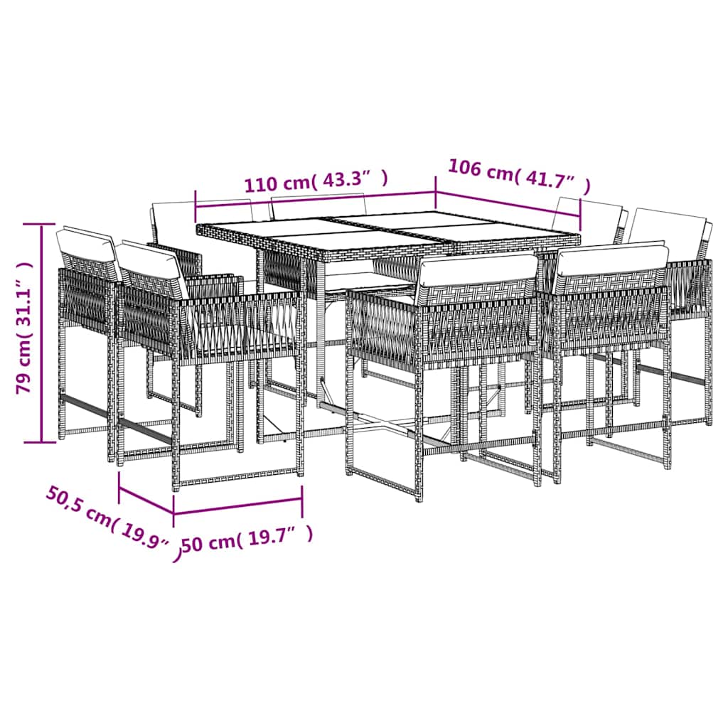 9-delige Tuinset poly rattan zwart – afbeelding 5