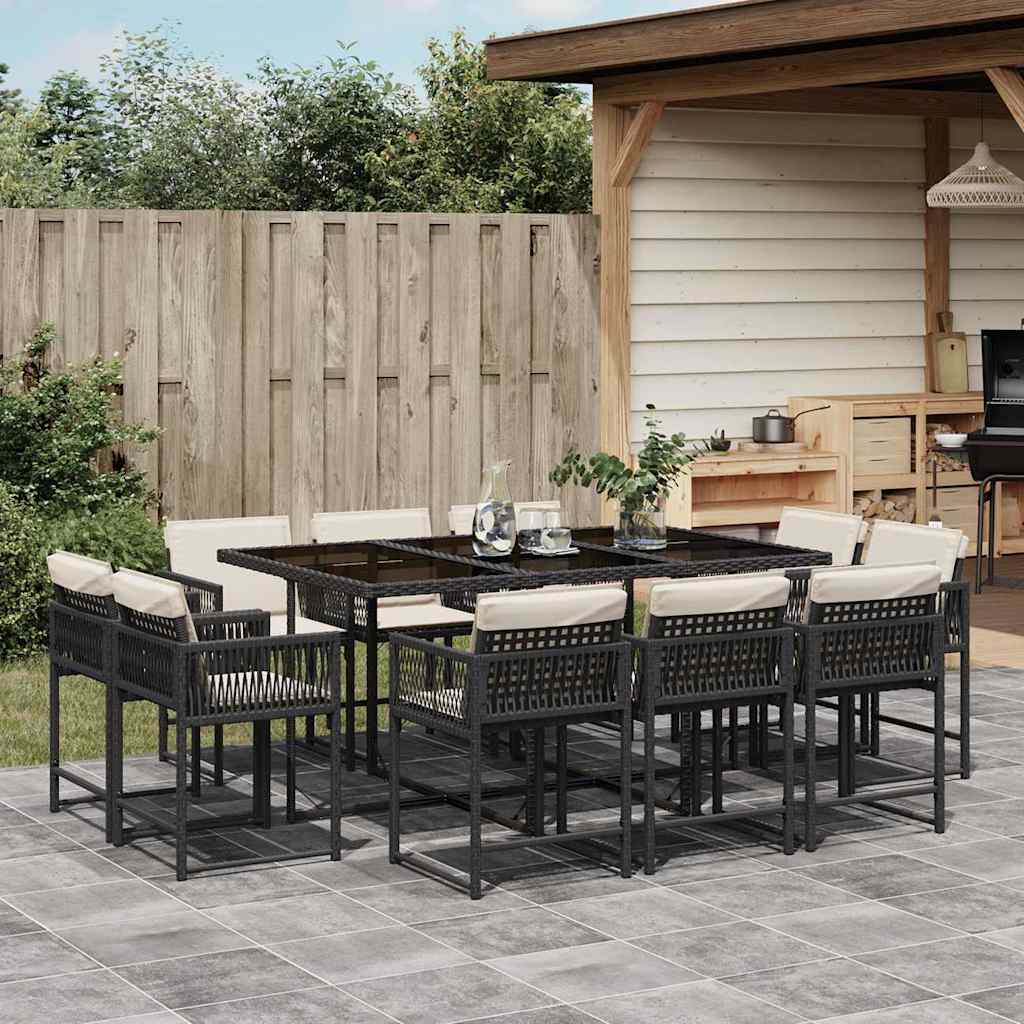 11-delige Tuinset met kussens poly rattan zwart – afbeelding 1