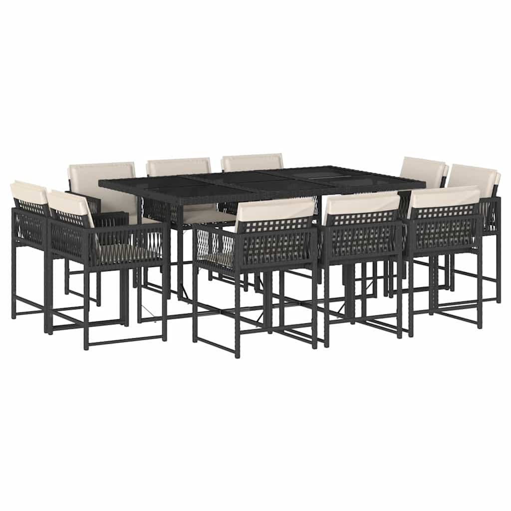11-delige Tuinset met kussens poly rattan zwart – afbeelding 2