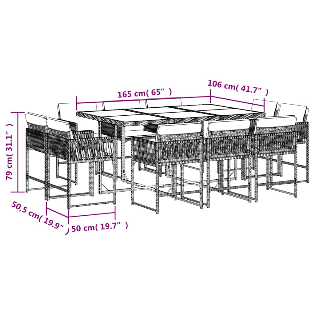 11-delige Tuinset met kussens poly rattan zwart – afbeelding 5