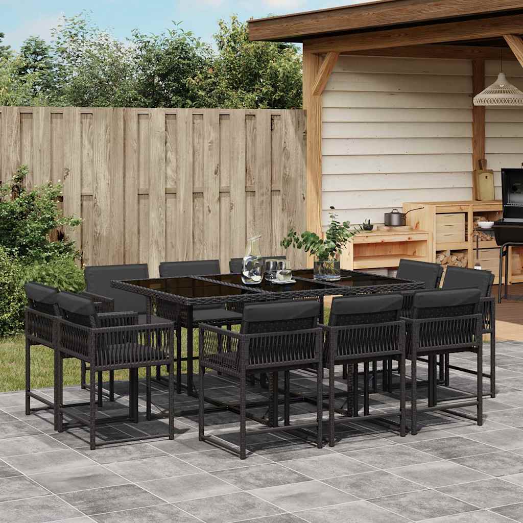 11-delige Tuinset met kussens poly rattan zwart – afbeelding 1