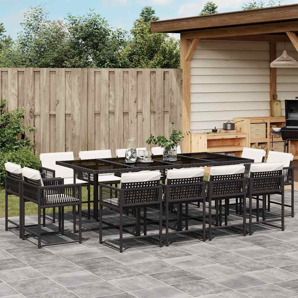 13-delige Tuinset met kussens poly rattan zwart – afbeelding 1