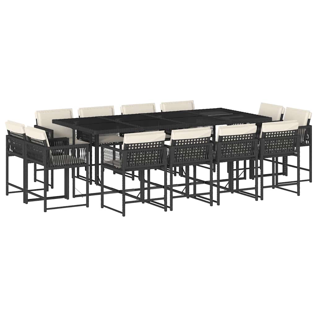 13-delige Tuinset met kussens poly rattan zwart – afbeelding 2