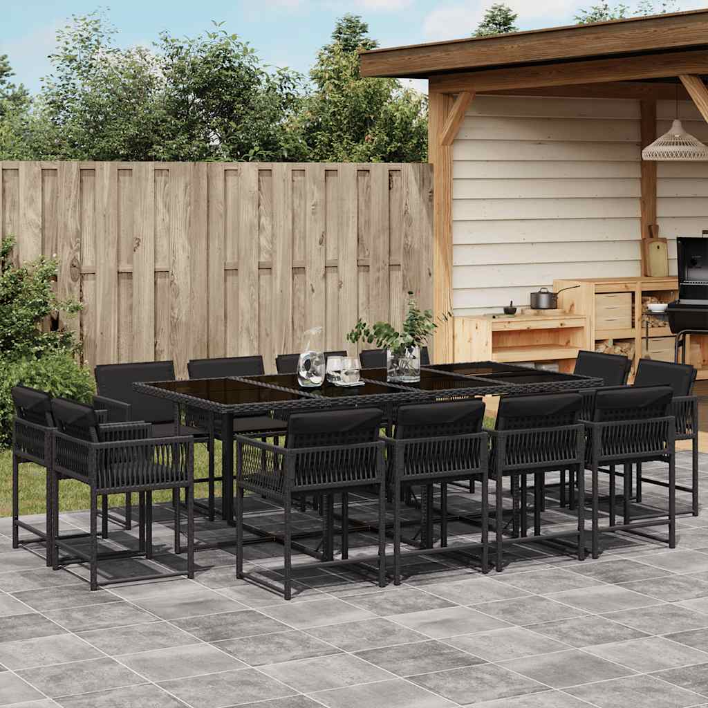 13-delige Tuinset met kussens poly rattan zwart – afbeelding 1