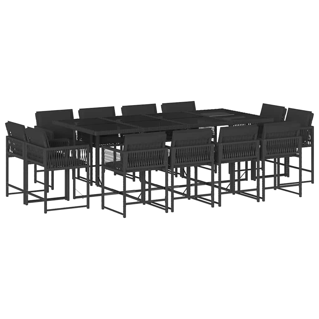 13-delige Tuinset met kussens poly rattan zwart – afbeelding 2