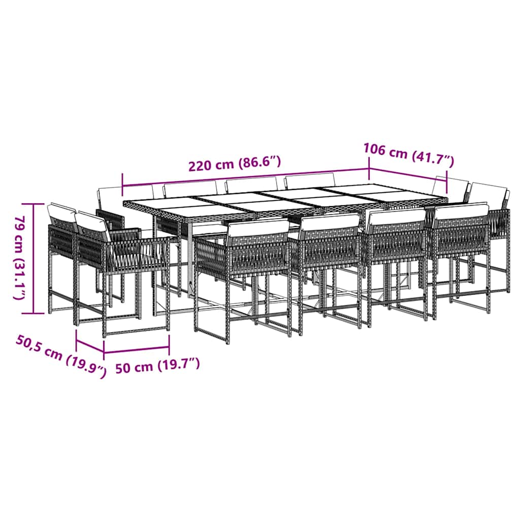 13-delige Tuinset met kussens poly rattan zwart – afbeelding 5
