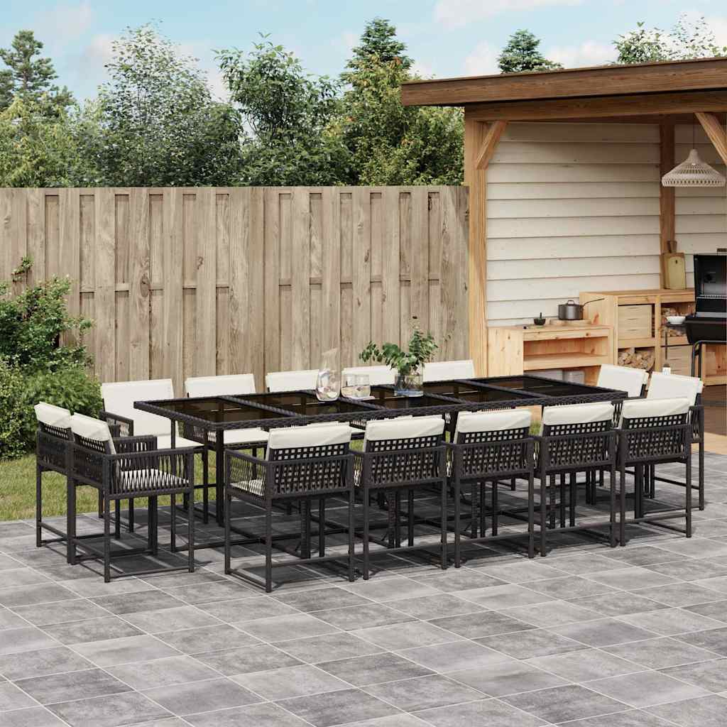 15-delige Tuinset met kussens poly rattan zwart – afbeelding 1