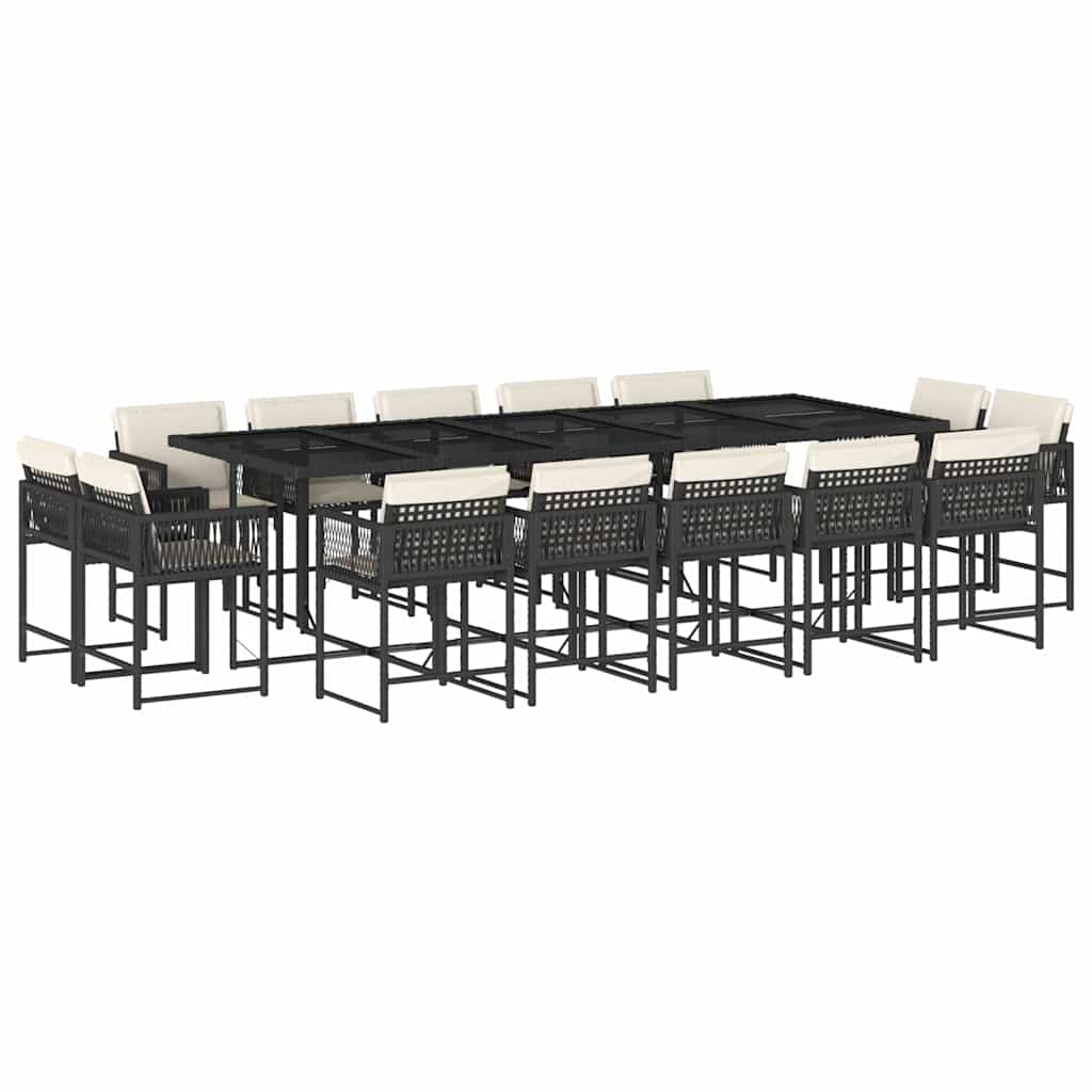 15-delige Tuinset met kussens poly rattan zwart – afbeelding 2
