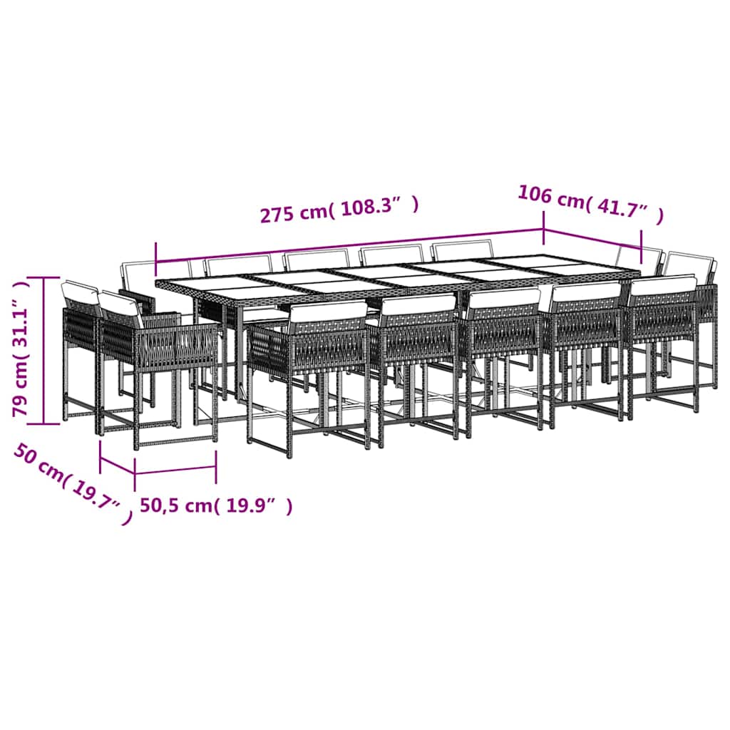 15-delige Tuinset met kussens poly rattan zwart – afbeelding 5