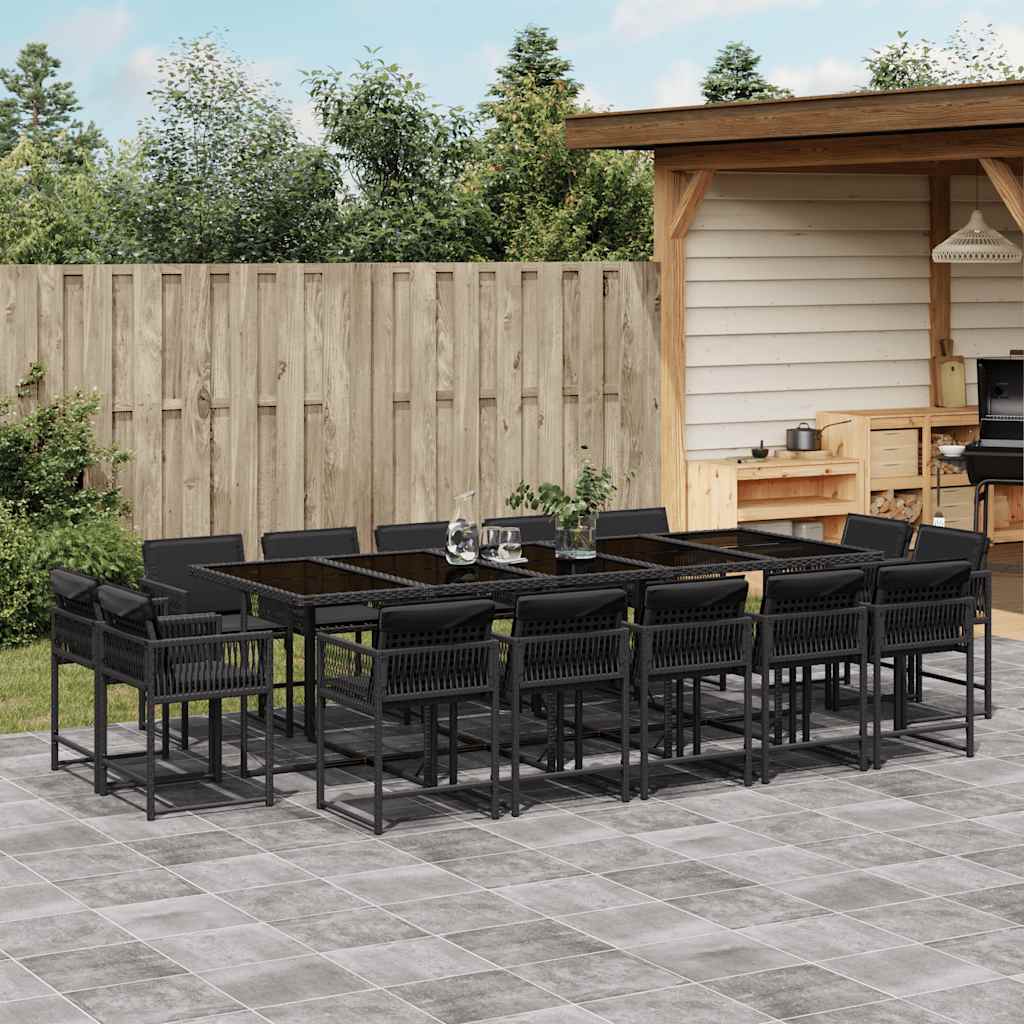15-delige Tuinset met kussens poly rattan zwart – afbeelding 1