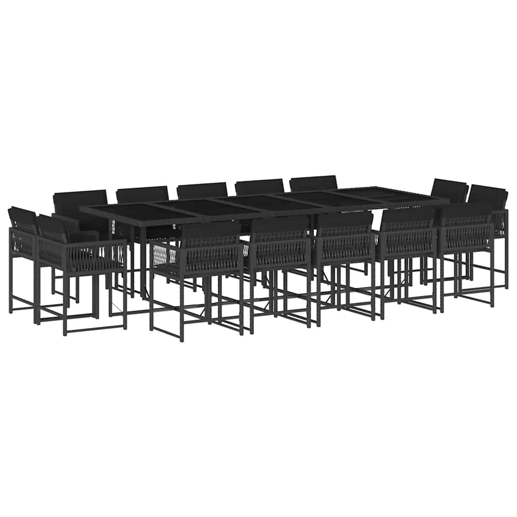 15-delige Tuinset met kussens poly rattan zwart – afbeelding 2