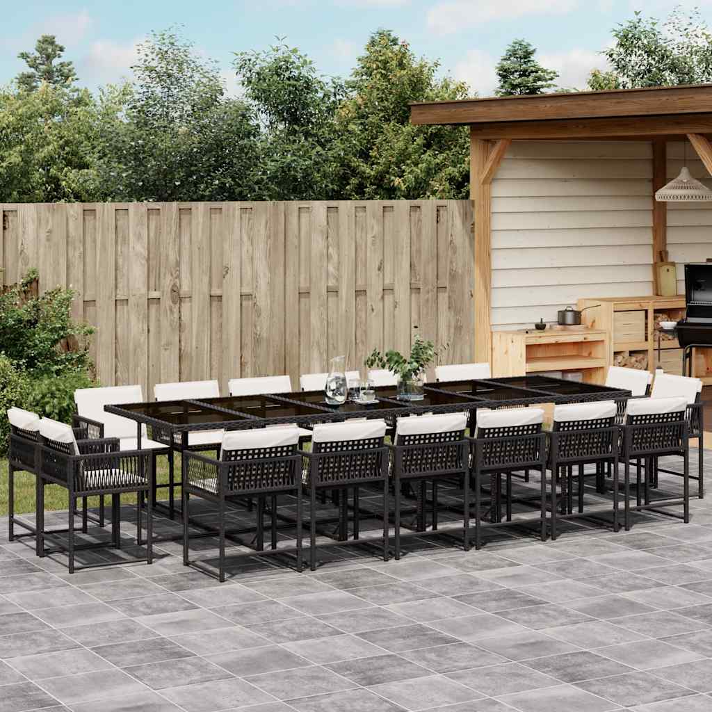 17-delige Tuinset met kussens poly rattan zwart – afbeelding 1