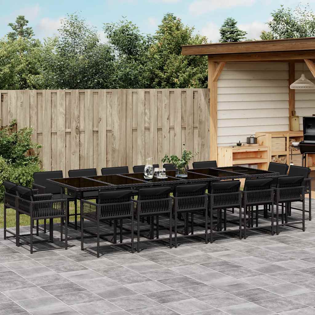 17-delige Tuinset met kussens poly rattan zwart – afbeelding 1
