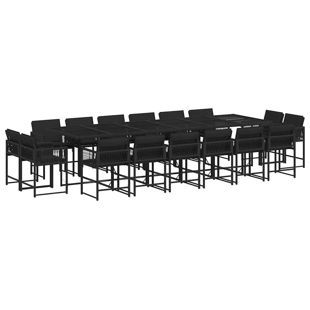 17-delige Tuinset met kussens poly rattan zwart – afbeelding 2