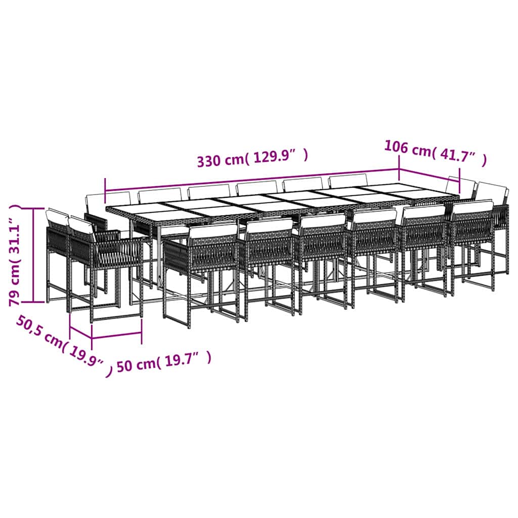 17-delige Tuinset met kussens poly rattan zwart – afbeelding 5