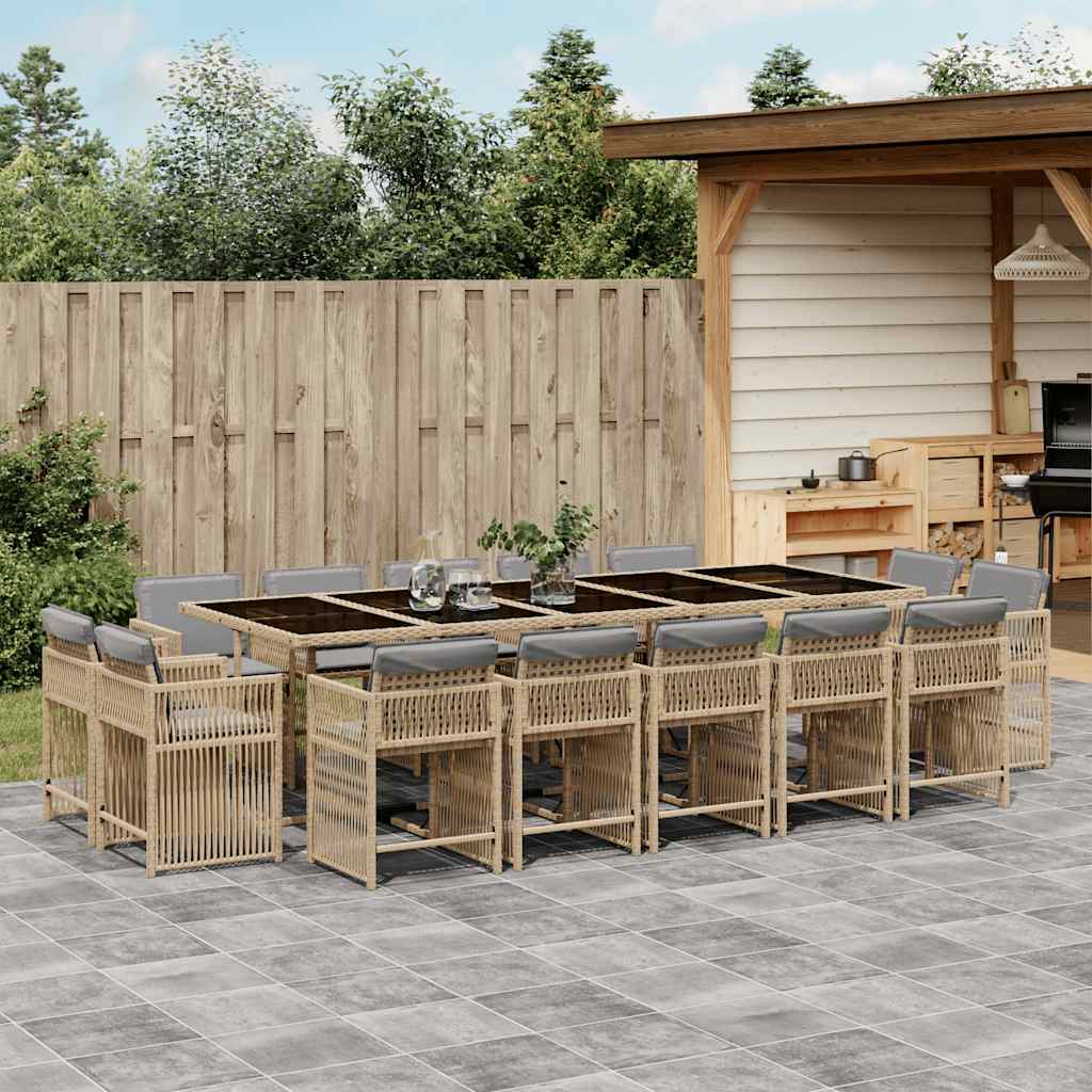 15-delige Tuinset met kussens poly rattan gemengd beige – afbeelding 1