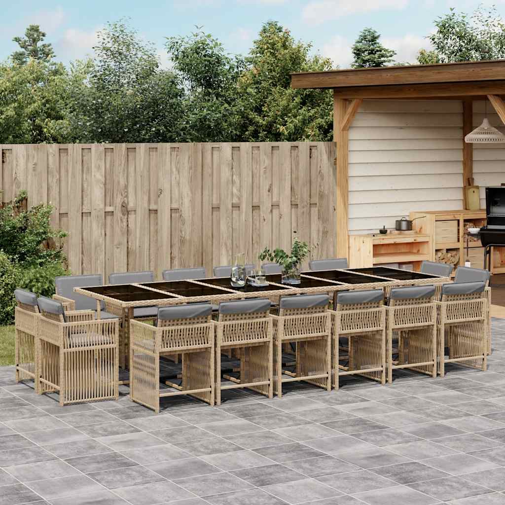 17-delige Tuinset met kussens poly rattan gemengd beige – afbeelding 1
