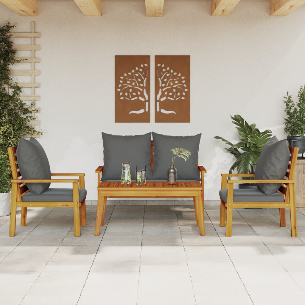 4-delige Loungeset met kussens massief acaciahout – afbeelding 1