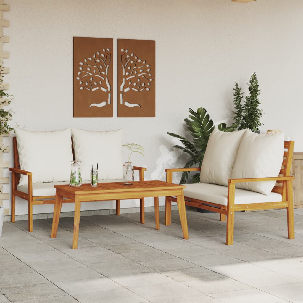 3-delige Loungeset met kussens massief acaciahout – afbeelding 1
