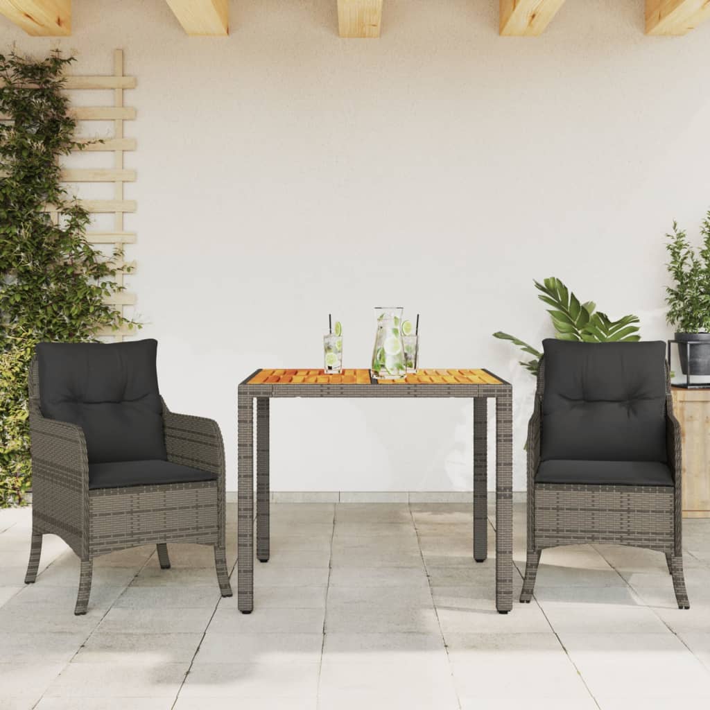 3-delige Tuinset met kussens poly rattan grijs – afbeelding 1