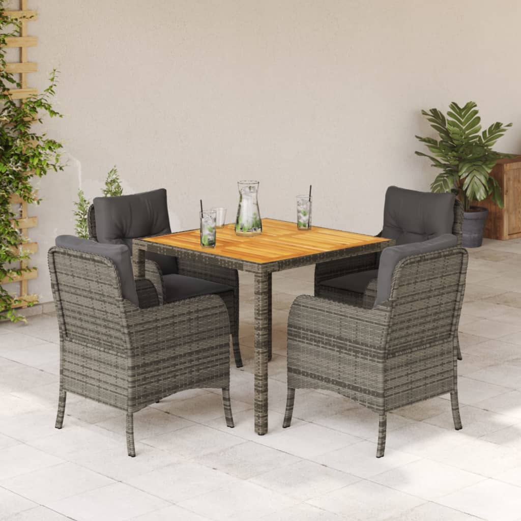 5-delige Tuinset met kussens poly rattan grijs – afbeelding 1