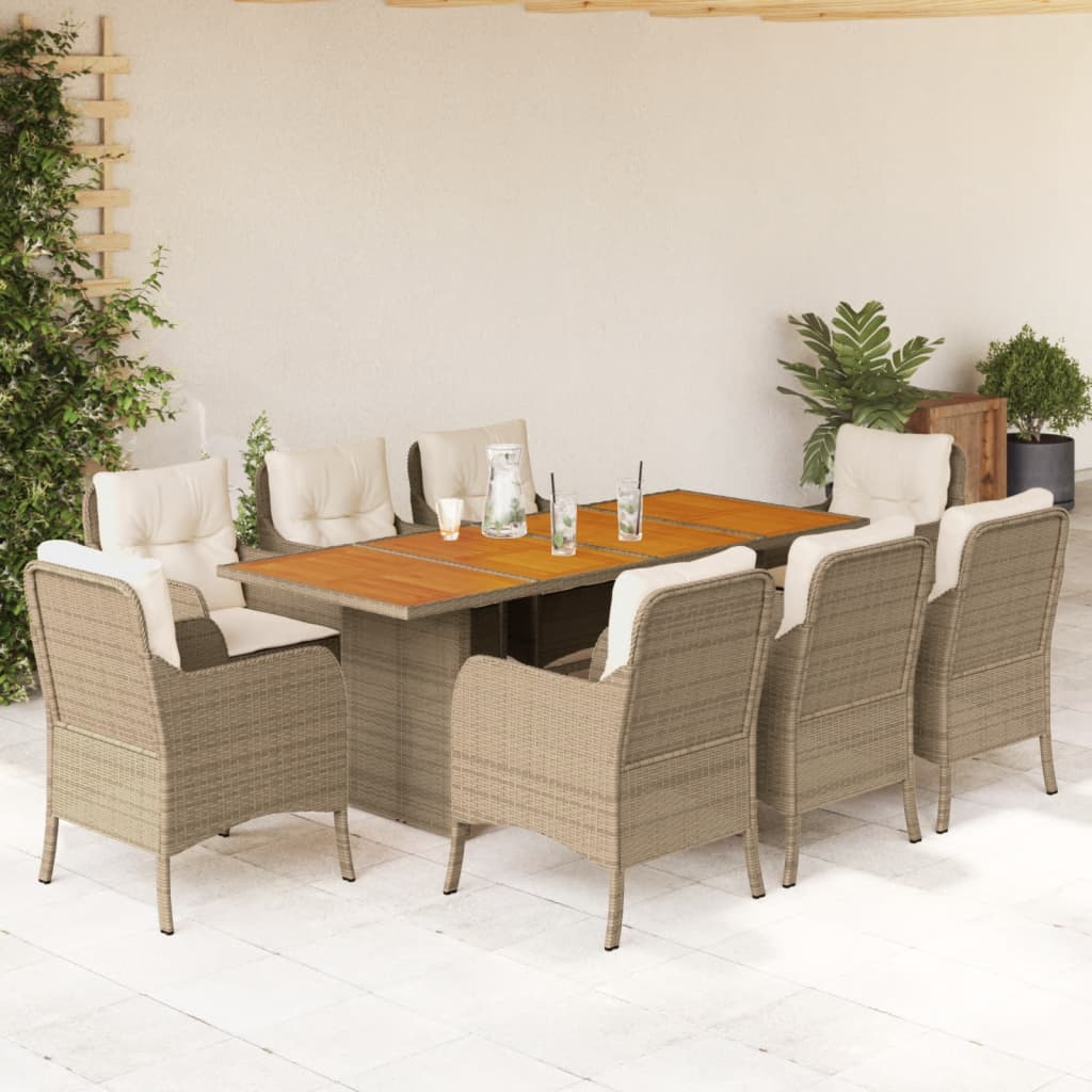 9-delige Tuinset met kussens poly rattan beige – afbeelding 1