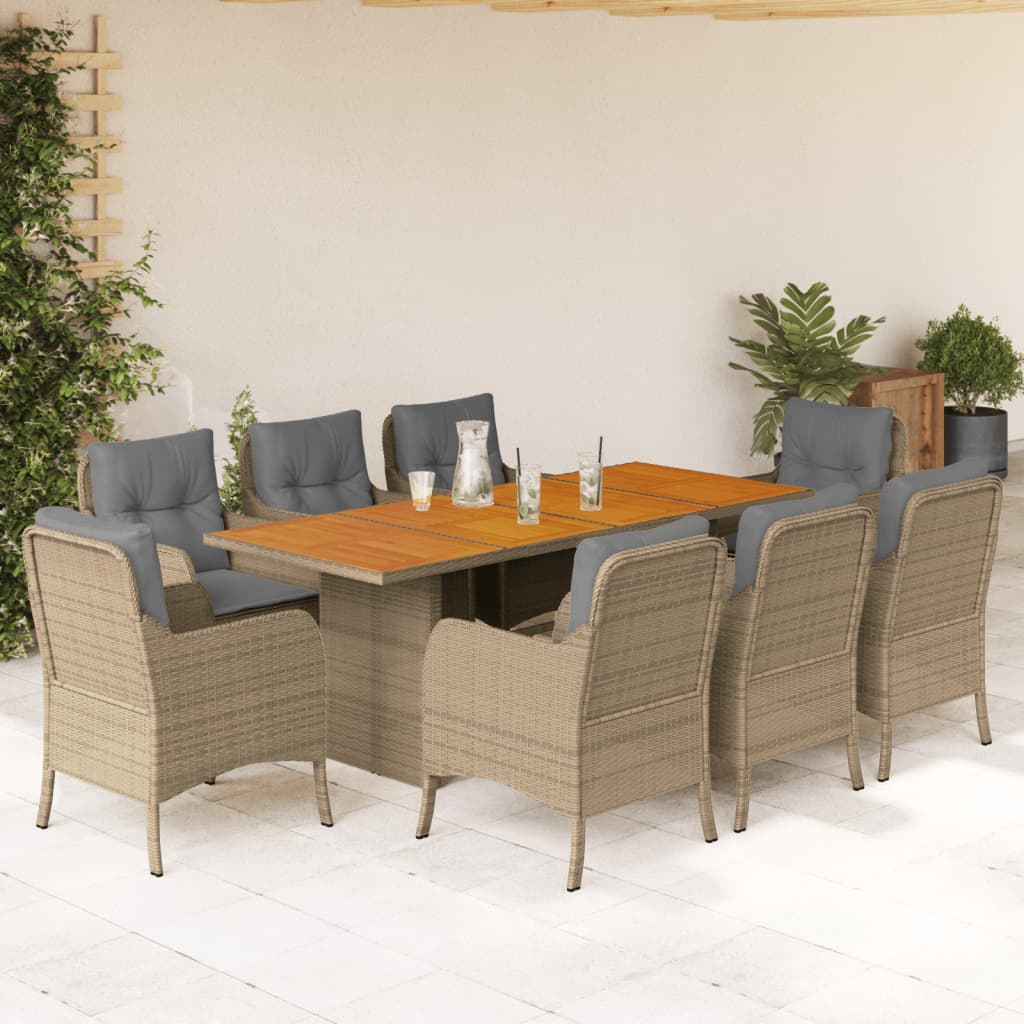 9-delige Tuinset met kussens poly rattan beige – afbeelding 1