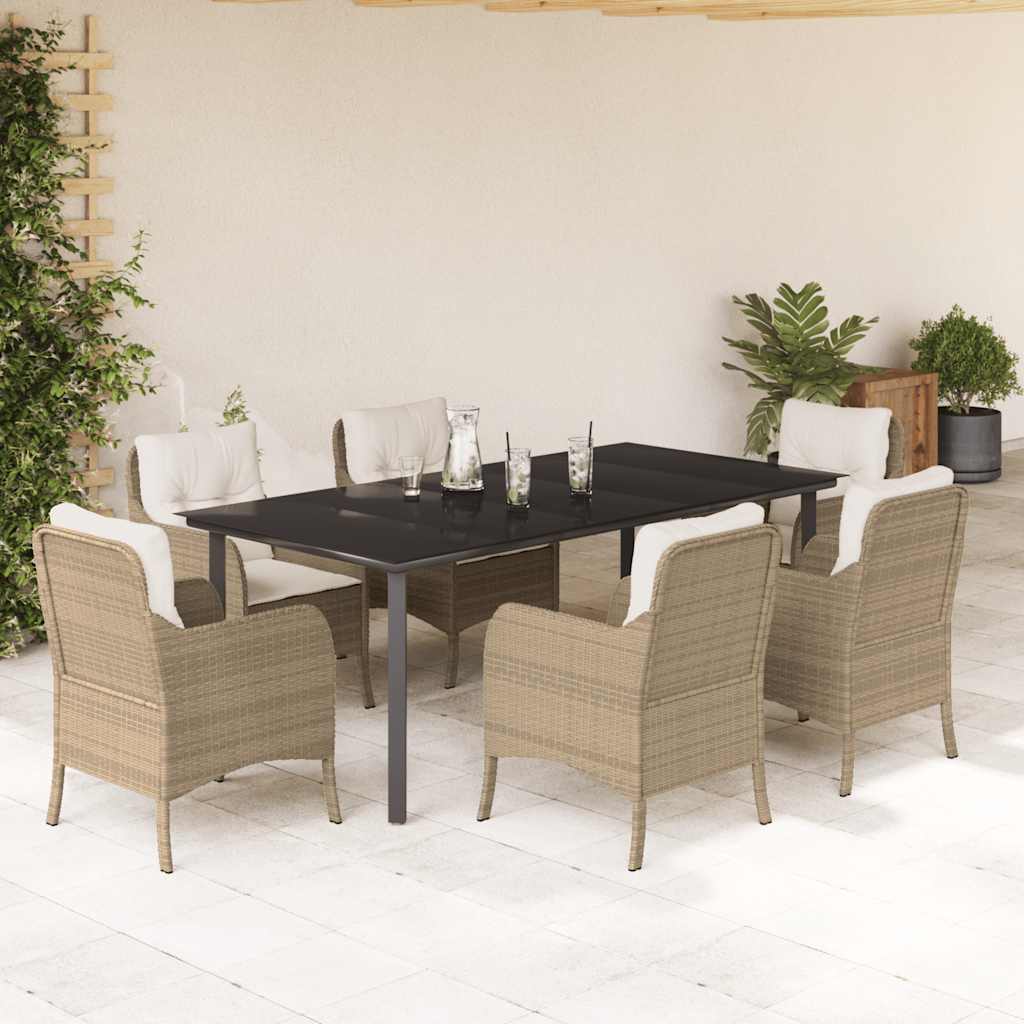 7-delige Tuinset met kussens poly rattan beige – afbeelding 1