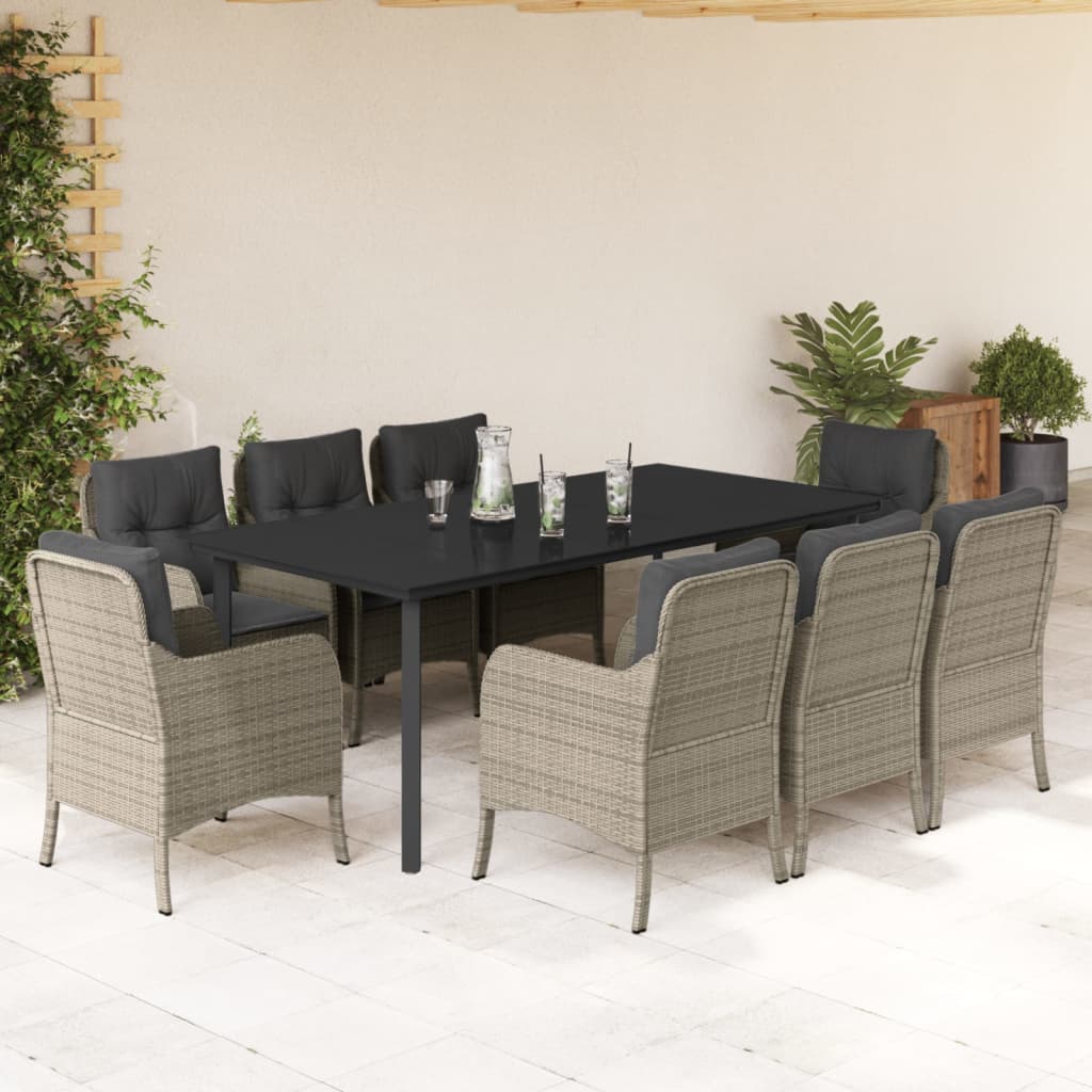 9-delige Tuinset met kussens poly rattan lichtgrijs – afbeelding 1