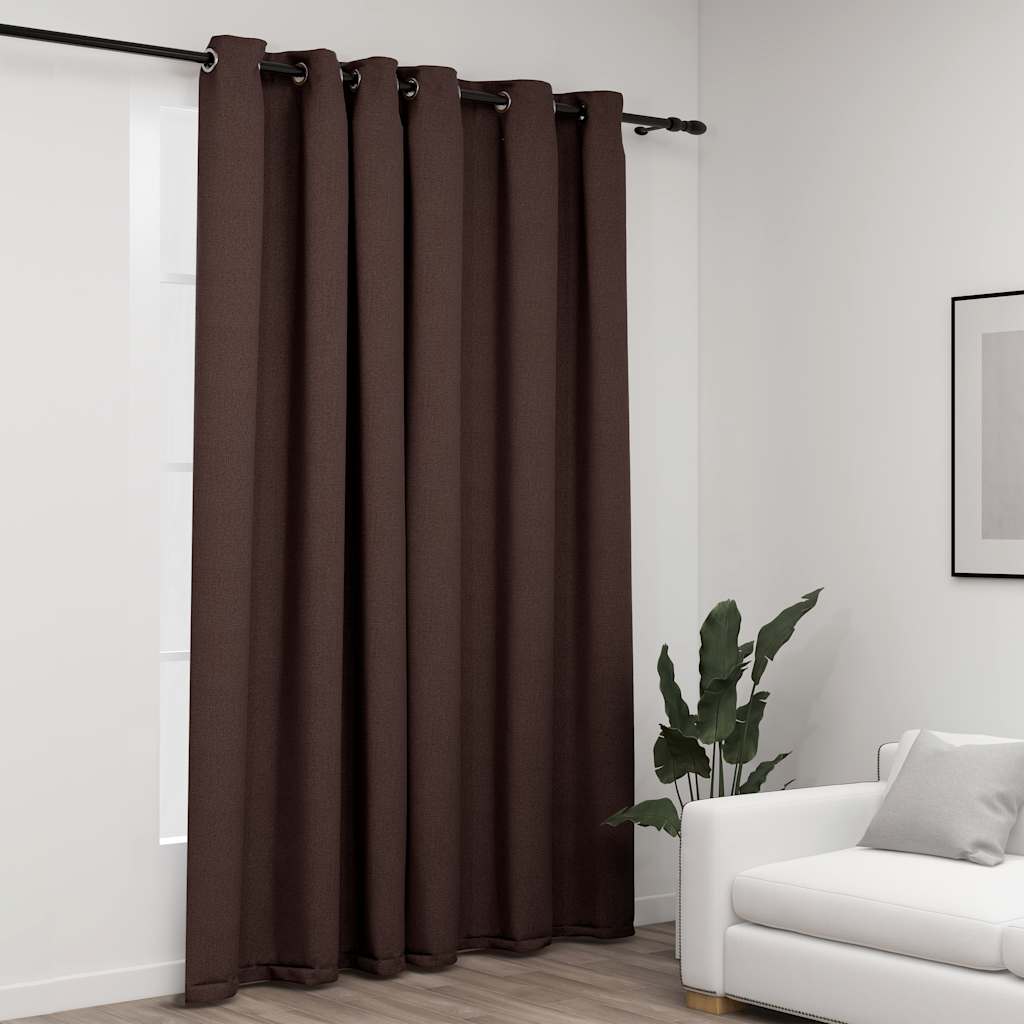 Gordijn linnen-look verduisterend met ogen 290x245 cm taupe – afbeelding 1