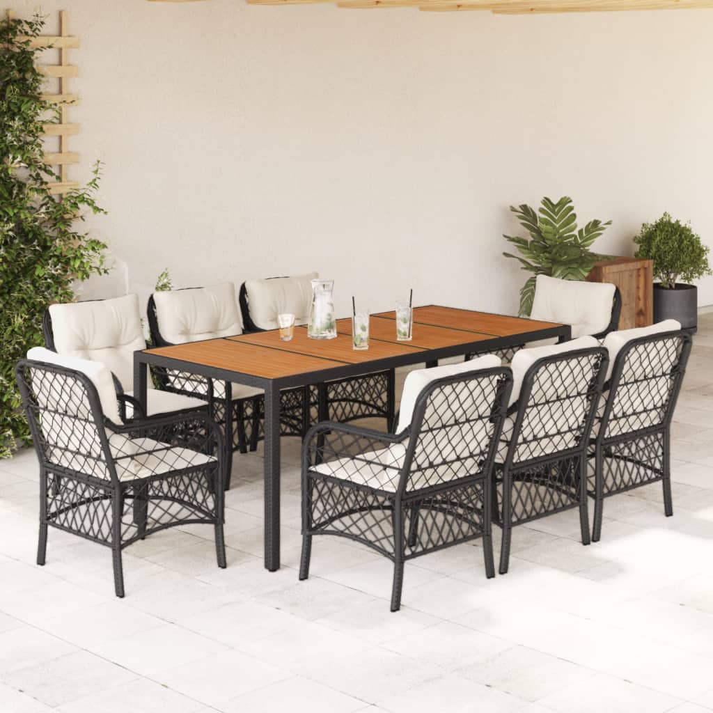 9-delige Tuinset poly rattan zwart – afbeelding 1