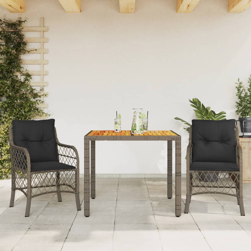 3-delige Bistroset met kussens poly rattan grijs – afbeelding 1