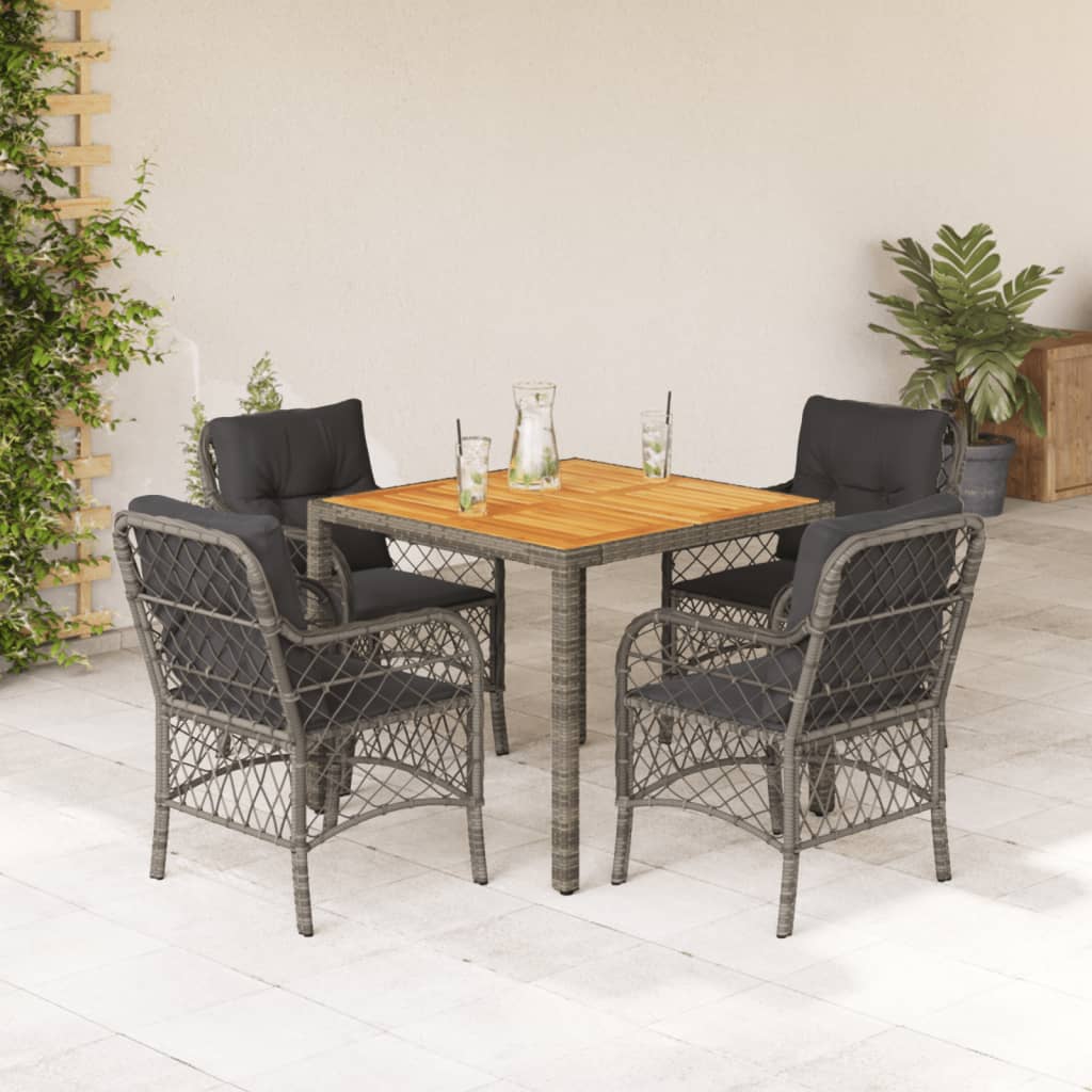 5-delige Tuinset met kussens poly rattan grijs – afbeelding 1