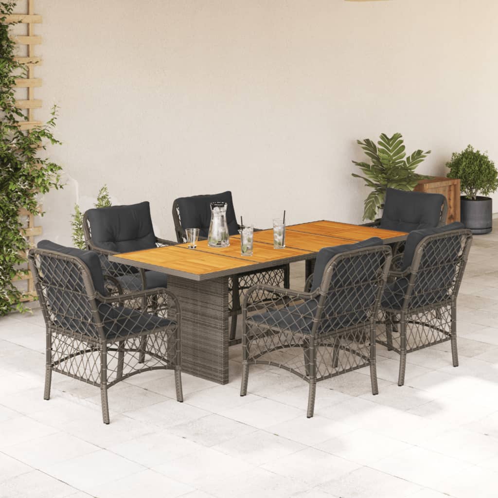 7-delige Tuinset met kussens poly rattan grijs – afbeelding 1