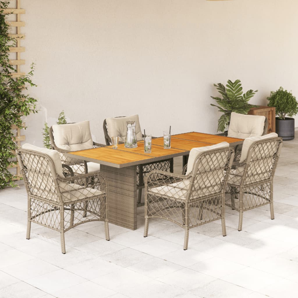 7-delige Tuinset met kussens poly rattan beige – afbeelding 1