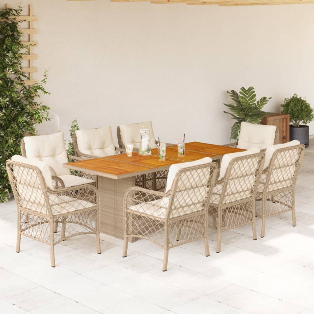 9-delige Tuinset met kussens poly rattan beige – afbeelding 1
