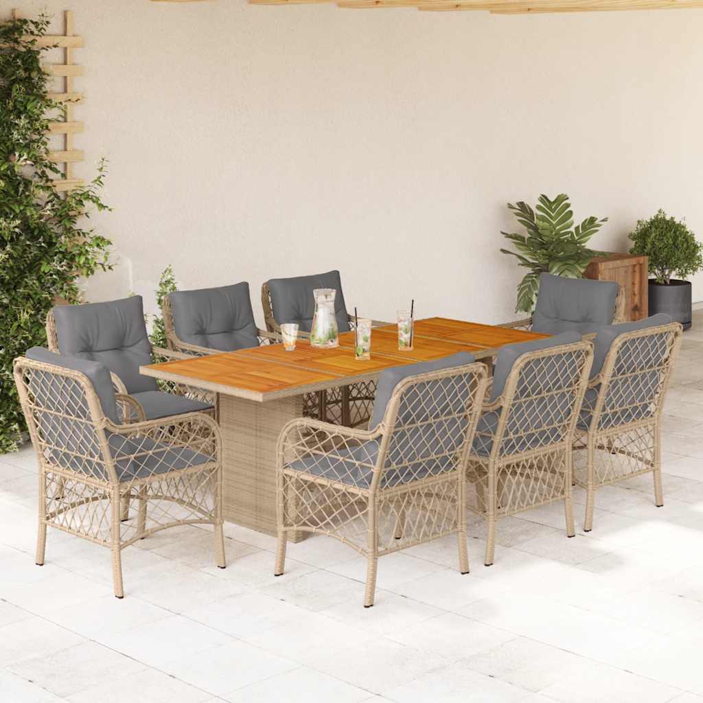 9-delige Tuinset met kussens poly rattan gemengd beige – afbeelding 1