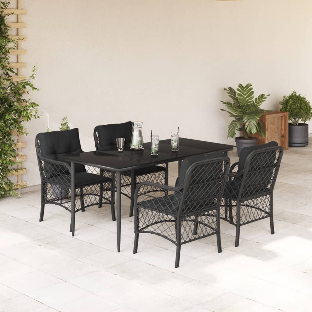 5-delige Tuinset met kussens poly rattan zwart – afbeelding 1