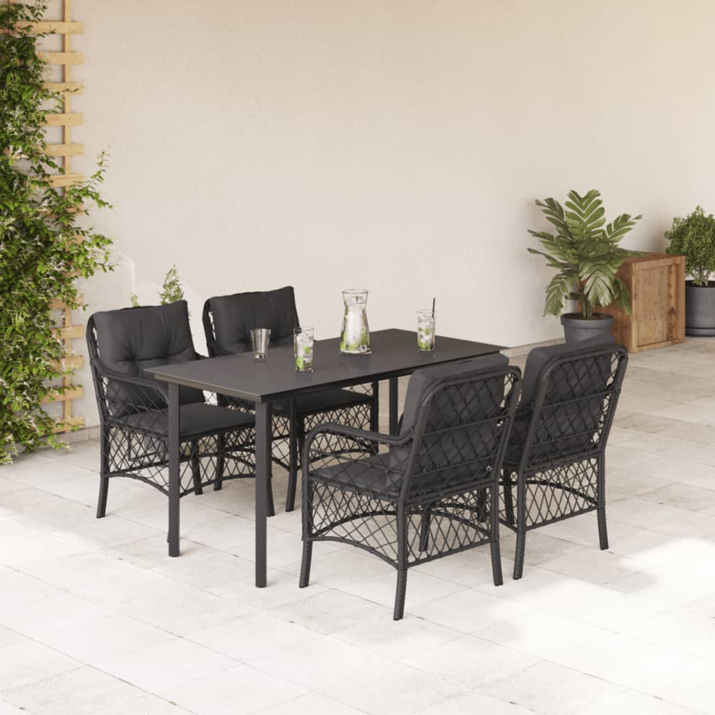 5-delige Tuinset met kussens poly rattan zwart – afbeelding 1