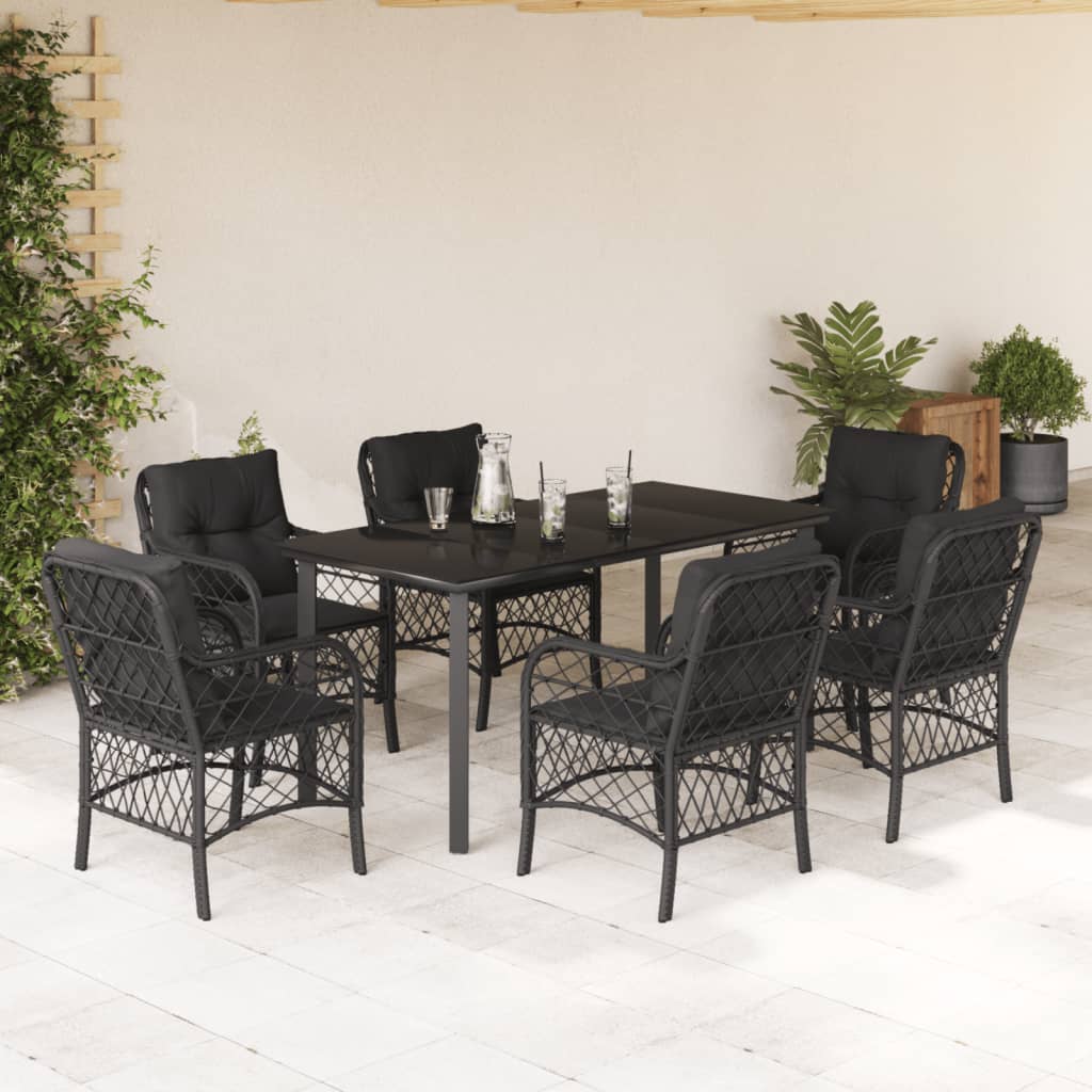 7-delige Tuinset met kussens poly rattan zwart