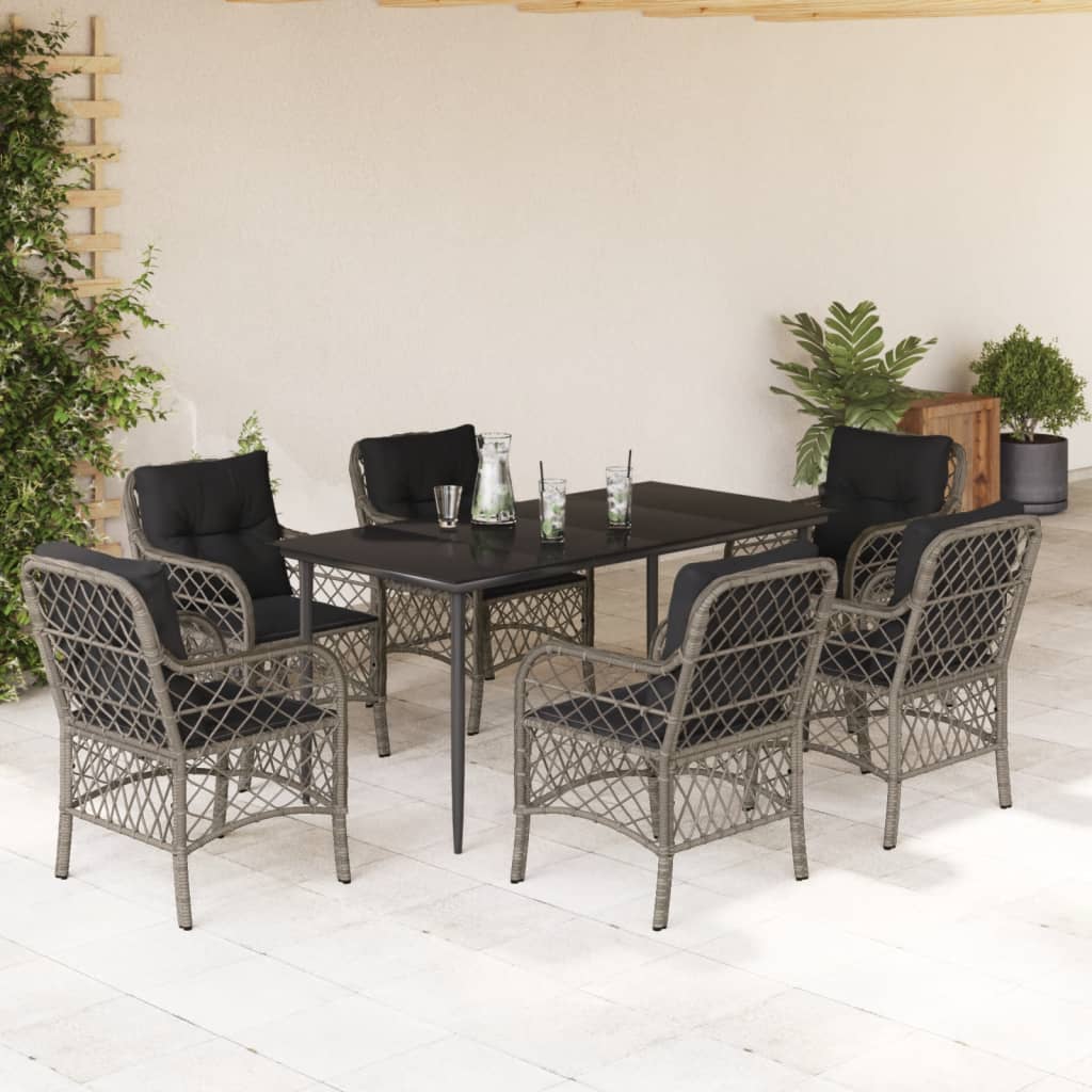 7-delige Tuinset met kussens poly rattan grijs – afbeelding 1