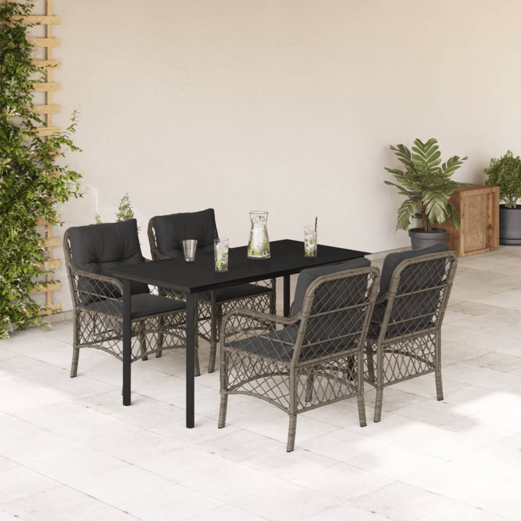 5-delige Tuinset met kussens poly rattan grijs – afbeelding 1