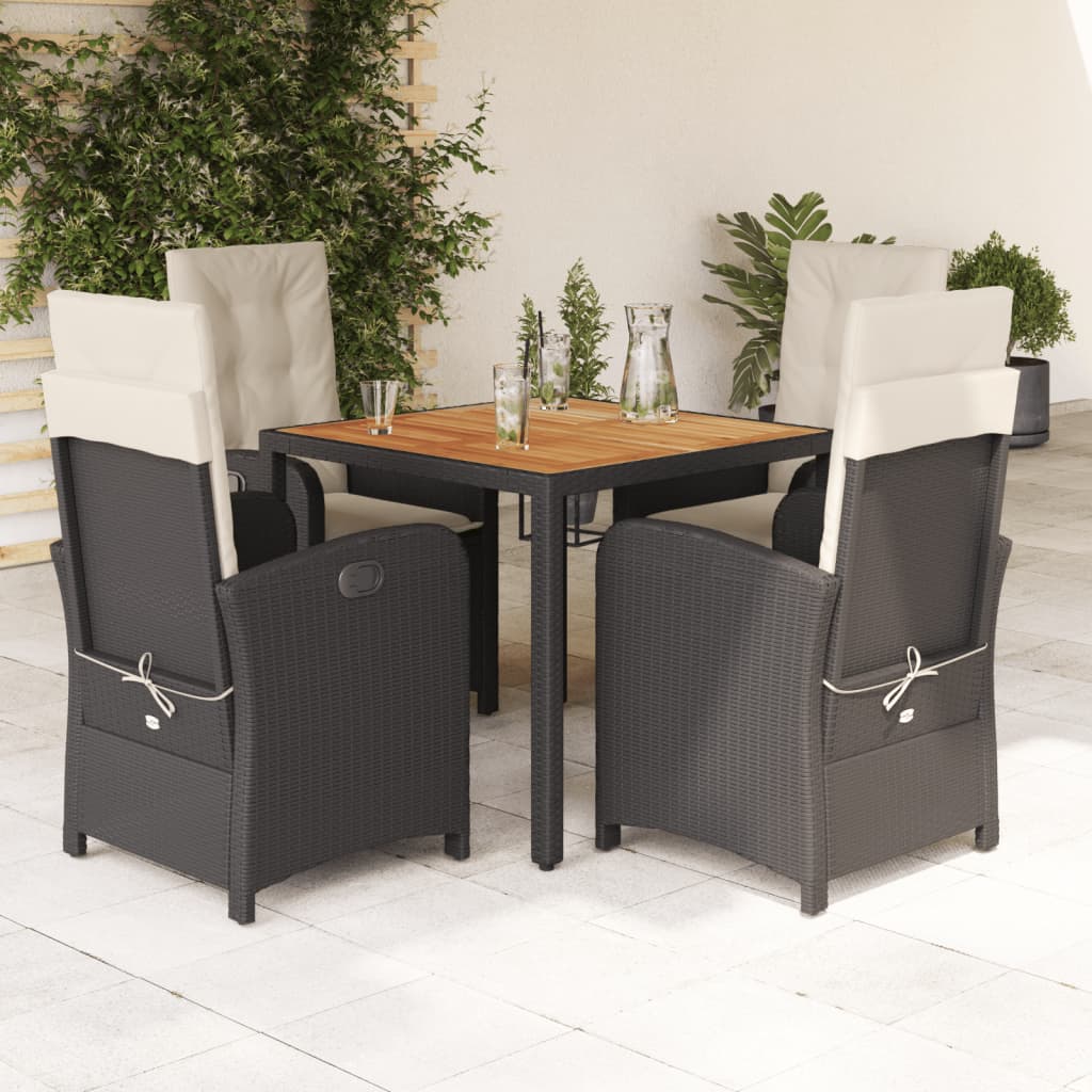 5-delige Tuinset met kussens poly rattan zwart – afbeelding 1