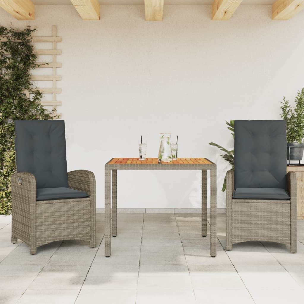 3-delige Tuinset met kussens poly rattan grijs – afbeelding 1