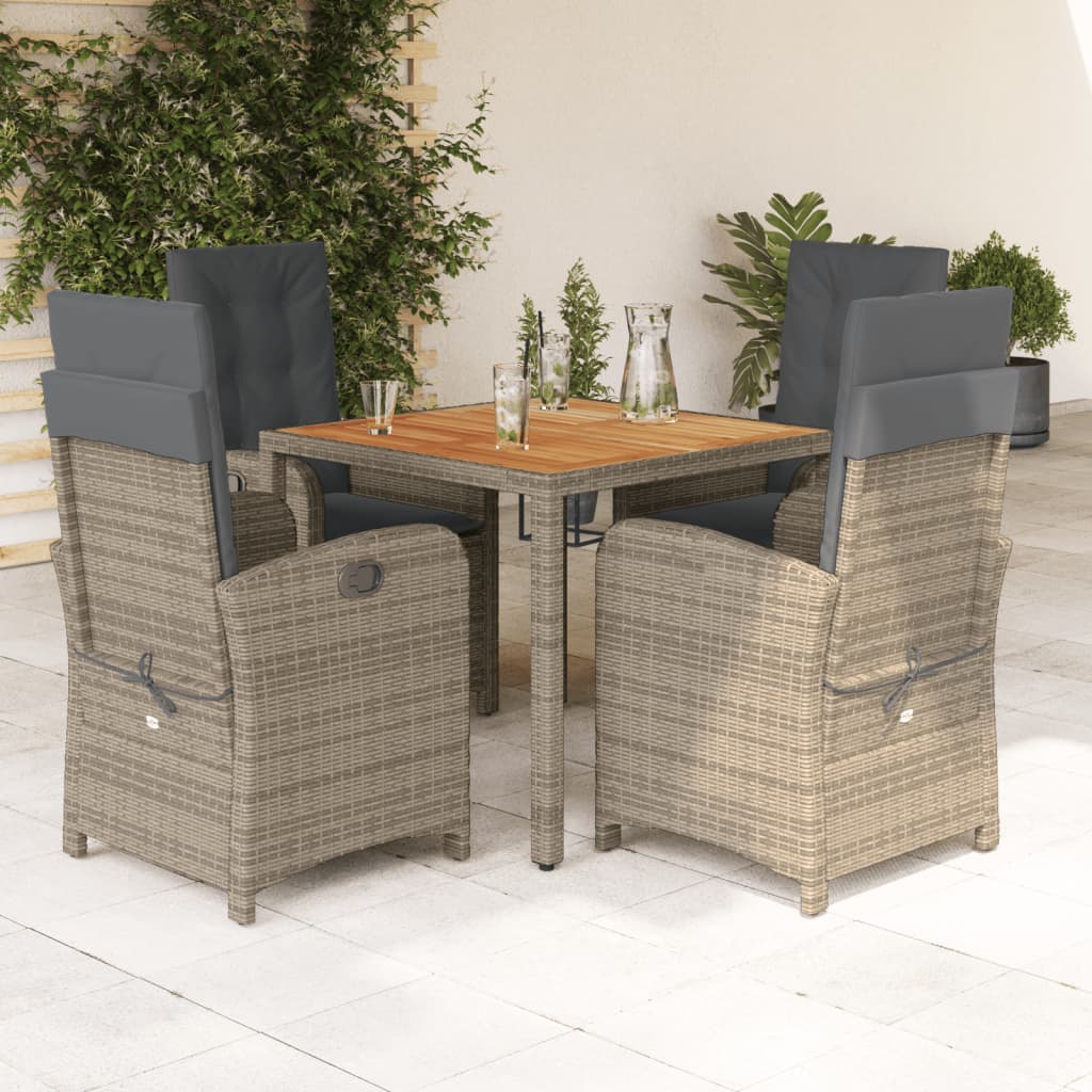 5-delige Tuinset met kussens poly rattan grijs – afbeelding 1