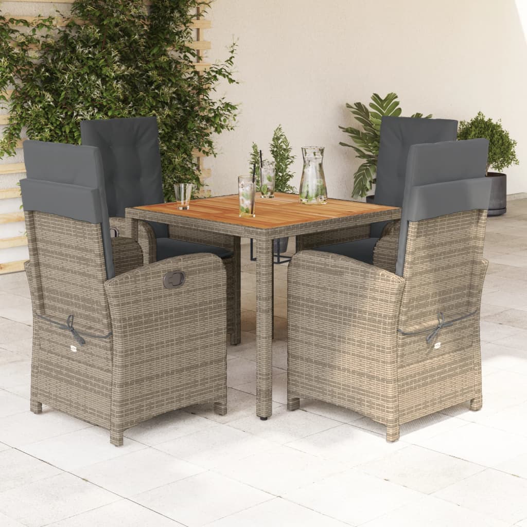 5-delige Tuinset met kussens poly rattan grijs – afbeelding 1